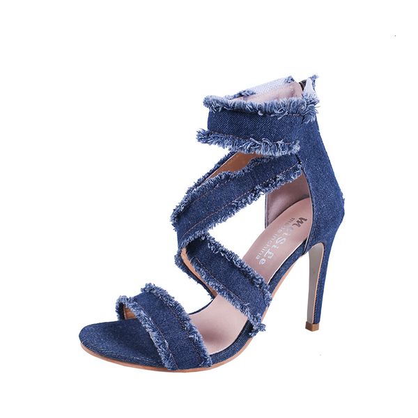 

dress shoes rome thin heel office women sandals vintage denim high back zipper peep toe summer single ladies dewg, Black