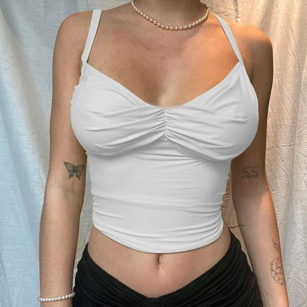 

women's tanks & camis summer women tank short style solid sports ladies casual v-neck backless sleeveless slim vest crop femal, White