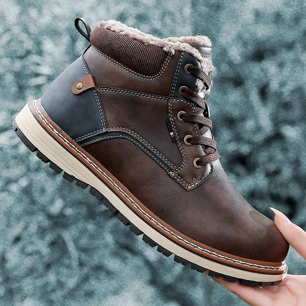 

boots warm snow men plus velvet men's shoes outdoor cold waterproof high-gang cotton big size 46 47, Black