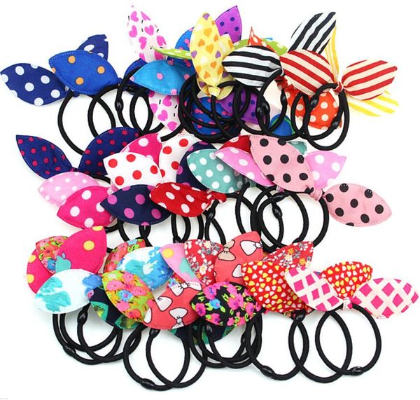 

elastic hair ties hair bands bunny rabbit ears style bows hairbands stripes dots girls ponytail holder pony girl rubber hair accessories