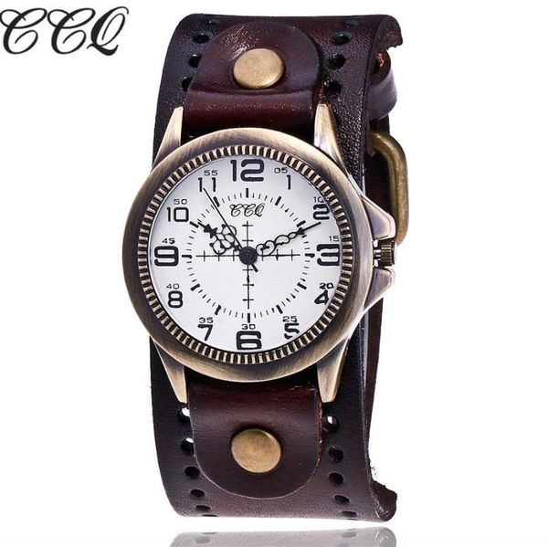 

wristwatches ccq brand fashion vintage cow leather quartz watches women men bronze sight dial casual dress wristwatch clock relogio masculin, Slivery;brown