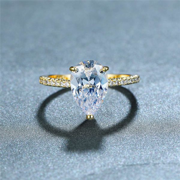 

cute female white crystal stone ring minimalist yellow gold wedding rings for women love bridal water drop engagement ring, Silver