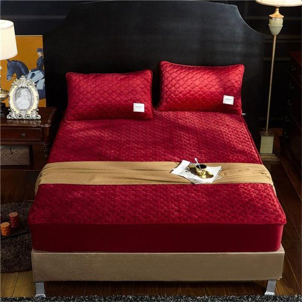 

sheets & sets quilted elastic fitted sheet crystal velvet pure color thicken bed qn band luxury cover red wine bedspread