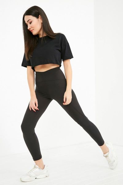 

women's leggings black high waist binding detail stn574kty115