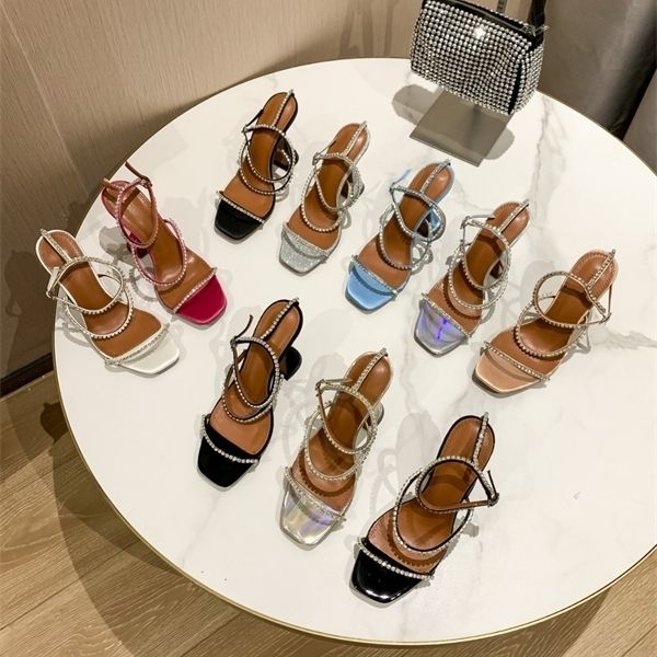

official website 70% off outlet wine glass with diamond strap high heels new amina square head fairy style fashion sandals factory sale, Black