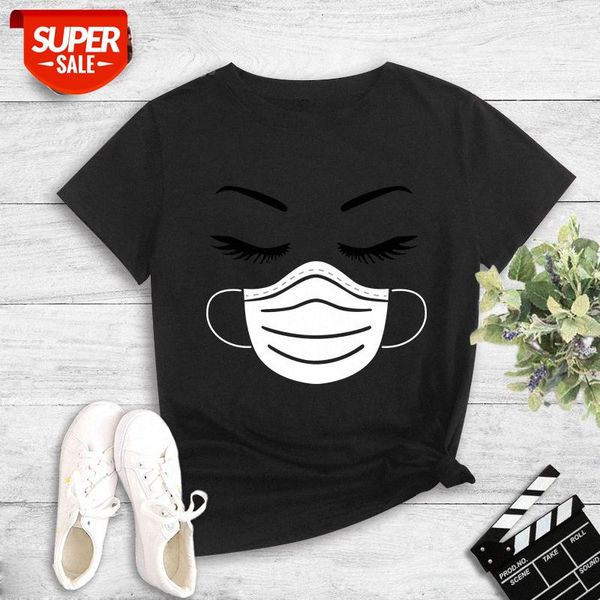 

short-sleeved t-shirt women fashion mask eyelash print #pz0r, White