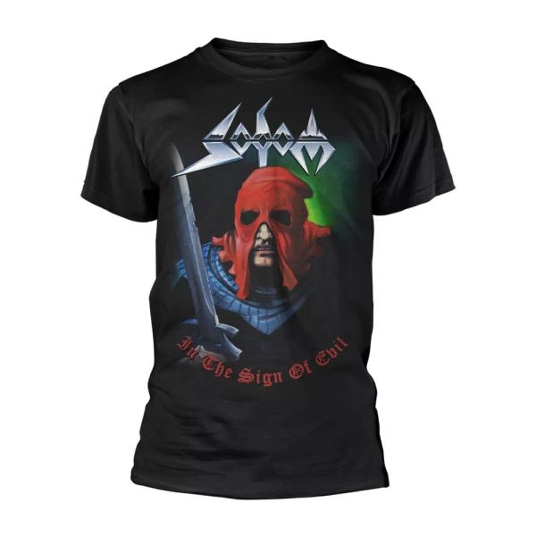 

sodom in the sign of evil official t-shirt men unisex, White;black