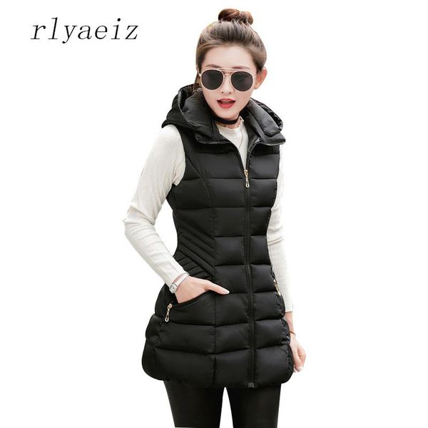 

women's vests rlyaeiz 2021 autumn winter women waistcoat brand clothing mid-long cotton padded vest female sleeveless hooded jackets, Black;white