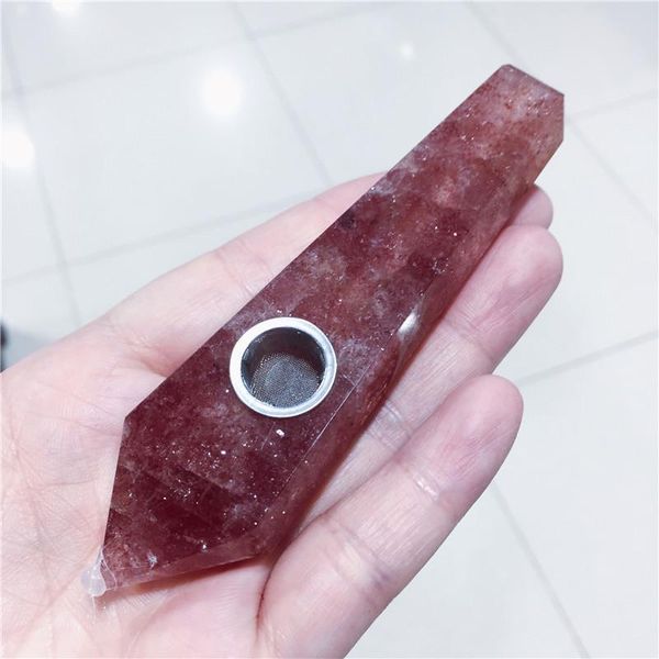 

decorative objects & figurines natural strawberry crystal point wand smoking pipe healing quartz gemstone with metal filter