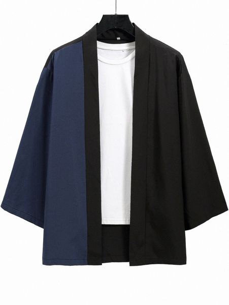 

men two tone drop shoulder kimono i36y#, White;black