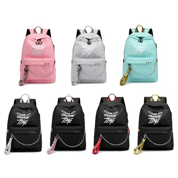 

school bag travel waterproof lapbackpack luminous lyrics print charger usb 63hc bags