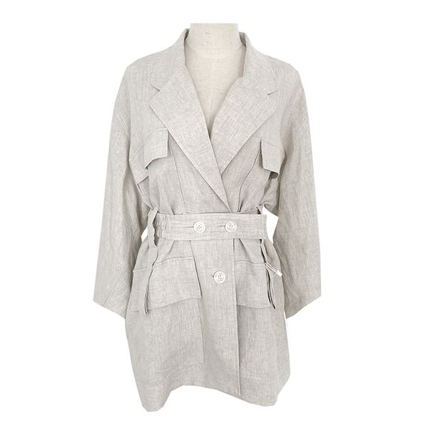 

[eam] loose fit linen button split joint big size jacket new lapel long sleeve women coat fashion tide spring 1x5010 200919, Black;brown