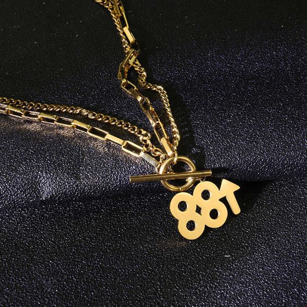 

design sense 88up necklace female 2021 hip hop star fashion brand titanium steel pendant, Silver