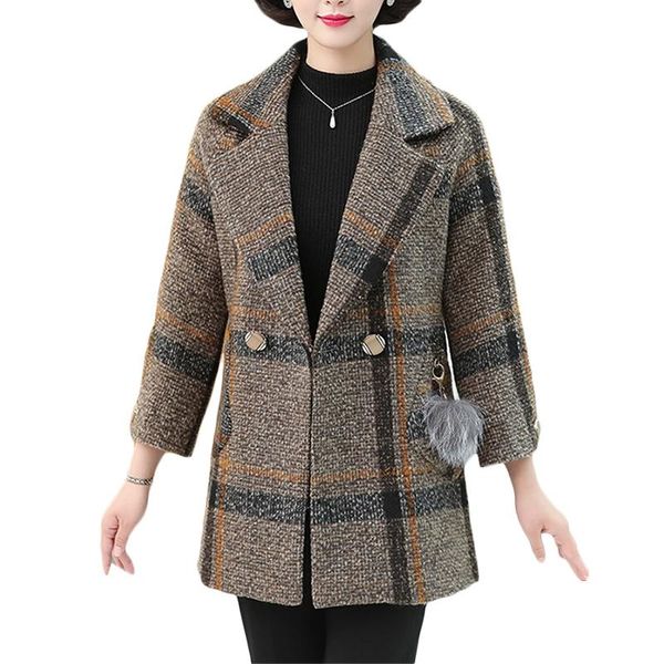 

women's wool & blends women woolen coat 2021 spring autumn plus size loose long coats korean lattice jackets outerwear f239, Black