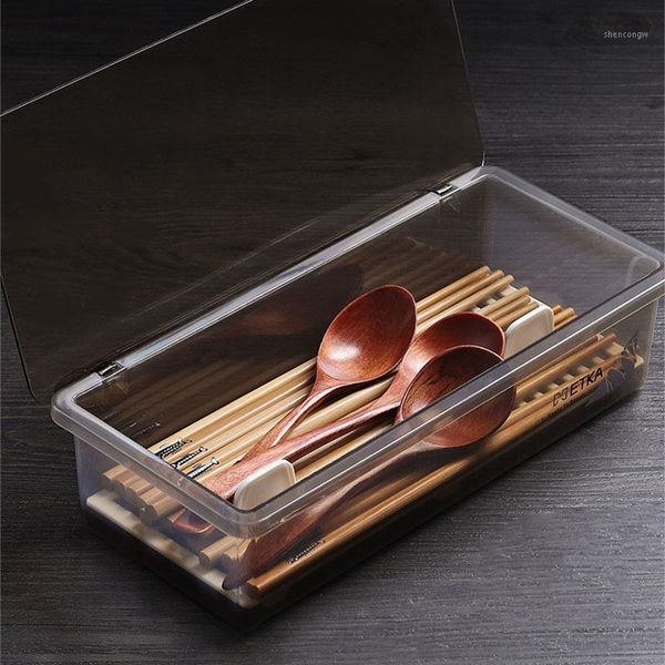 

storage bottles & jars rectangular drain chopsticks box with lid home kitchen tableware simple large capacity plastic case for fork spoon