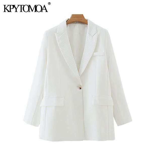 

women fashion single button polka dot blazers coat vintage long sleeve pockets female outerwear chic 210421, White;black