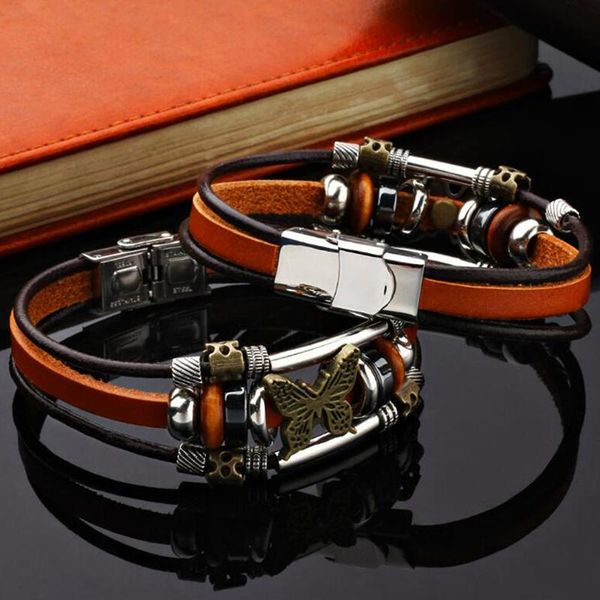 

charm bracelets retro butterfly leather sets women jewelry vintage handmade bracelet bangles homme female gifts, Golden;silver