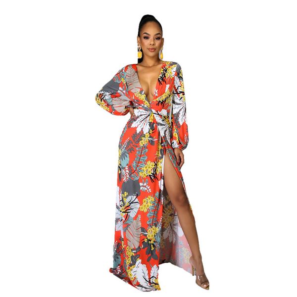 

ys209 skirt summer new print split sleeve long floral dress, White;black