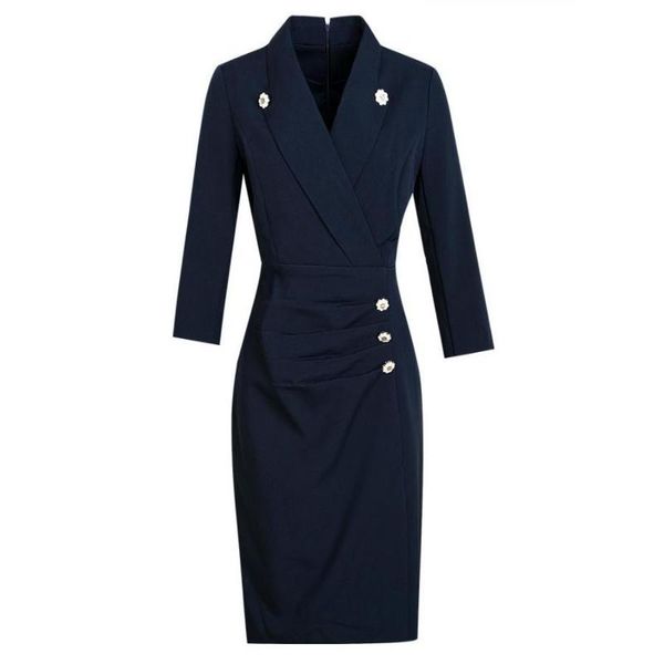 

notched elegant formal vestidos split suit plus size dress autumn style office ladies chic women robe casual dresses, Black;gray