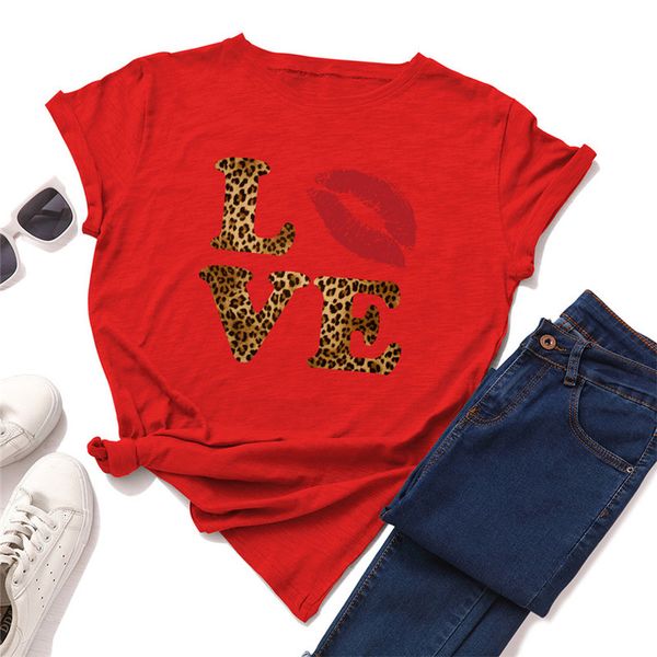 

leopard women tshirts letters love summer woman tees casual short sleeve o-neck designer loose ladies, White