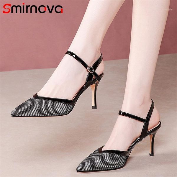 

smirnova 2021 arrive 7.5cm thin high heels ladies party wedding shoes pointed toe buckle elegant summer women sandals dress1, Black