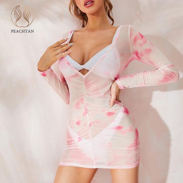 

women's swimwear peachtan long sleeves cover-ups women print one piece beach dress v-neck female 2021 swimsuit cover up water, White;black