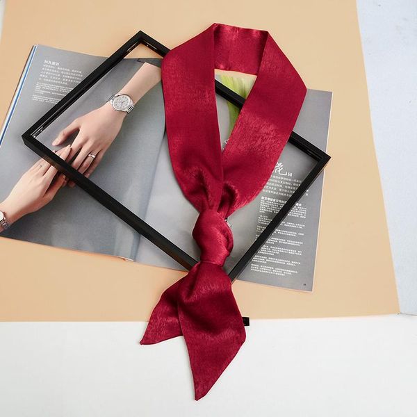

scarves spring long thin multifunction narrow silk scarf fashion female satin solid color double sided headband belt shawl wrap p5, Blue;gray