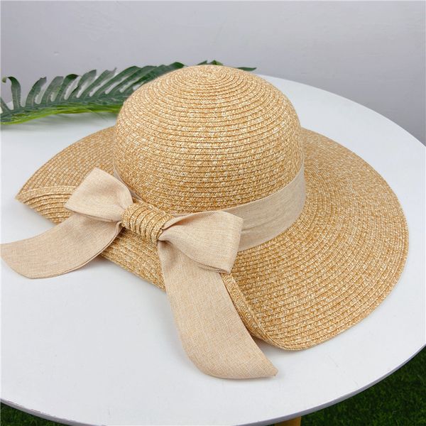 Moda Verão Sol Chapéu de Palha Mulheres Personalidade Sunscreen Cap de Praia Ao Ar Livre Beach Caps Seaside Bowknot Amplo Brim