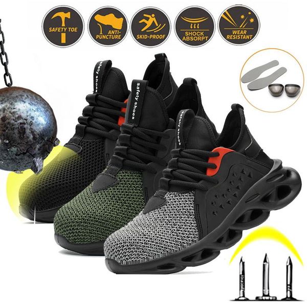 

boots 2021 autumn steel toe work safety shoes for men puncture proof security man breathable light industrial casual male, Black