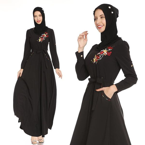 

black abaya robe dubai islam muslim dress caftan kaftan abayas for women ramadan qatar omani elbise hijab dresses clothing ethnic, Red