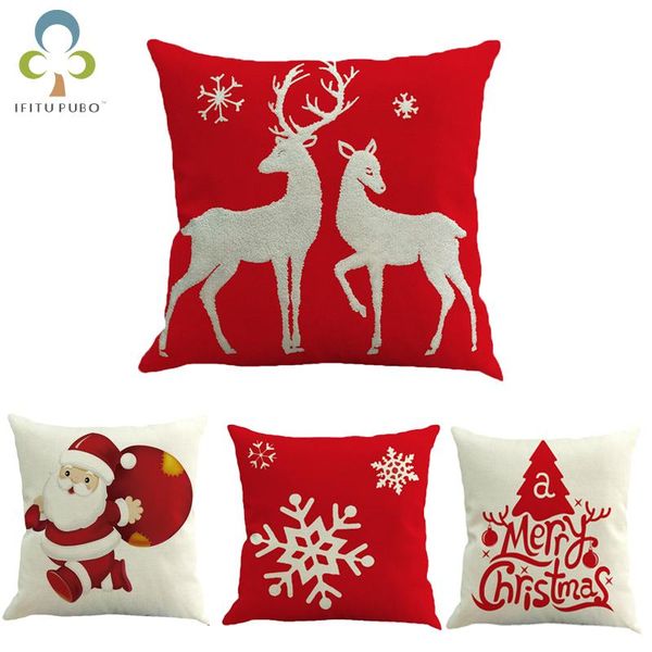 

1pc 45*45cm christmas tree santa claus pattern cotton linen throw pillow cushion cover car home sofa decorative pillowcase zxh cushion/decor