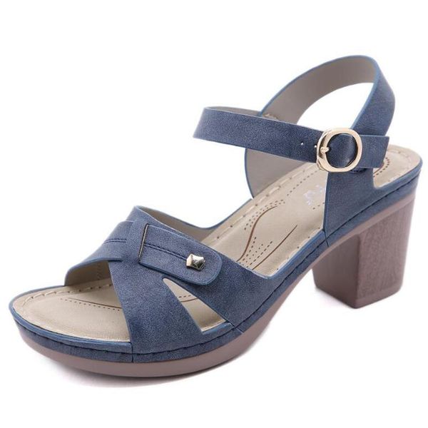 

sandals female genuine leather high heels sandal 2021 summer thick sole ladies fashion shoes for women peep toe footwear, Black