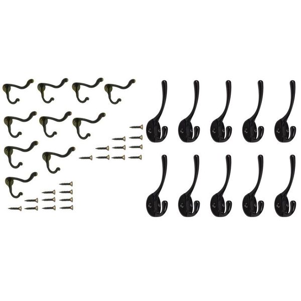 

hooks & rails 10pcs double coat hook classic antique industrial style iron hanger 10 pcs bronze with 20 screws