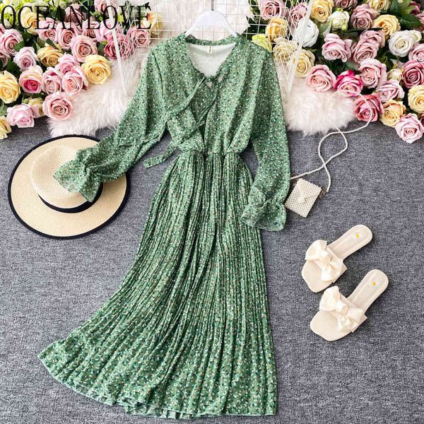 

floral dress chiffon bow lace up long sleeve summer autumn vestidos korean vintage elegant dresses women 17596 210415, Black;gray