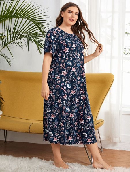 

plus graphic print nightdress u8bm#, Black;white