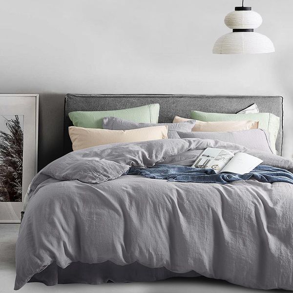 

bedding sets france dew retting yarn-dyed linen duvet cover king set washed organic flax breathable soft comforter bedsheet