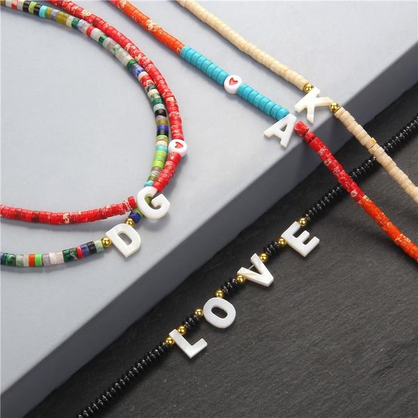 

pendant necklaces bohemia beaded chokers women initial 26 letters necklace men fashion jewelry collier summer chain boho accessories, Silver