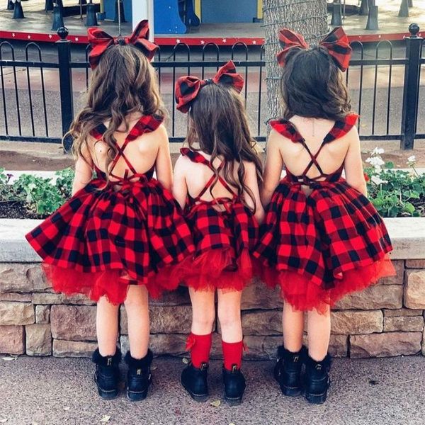 

girl's dresses infant baby girls red plaid backless casual two-piece clothes set, sleeveless dress and headdress 6m-4t 2021 fashion, Red;yellow