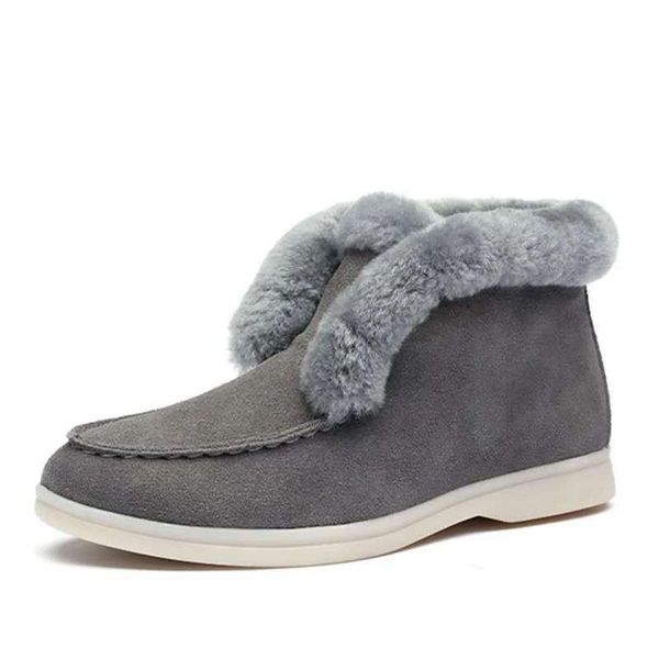 

boots warm snow women 2021 winter style short suede fur flat wool women's shoes, Black