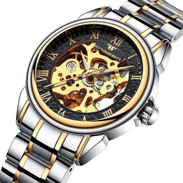 

wristwatches men's automatic mechanical watches coated glass scratch & water resistant hollow skeleton business relogio masculino, Slivery;brown