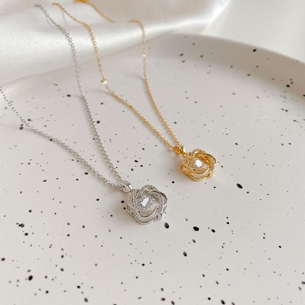 

pendant necklaces double heart zircon titasnium steel for women clavicle chain female fashion jewelry accessories gift, Silver