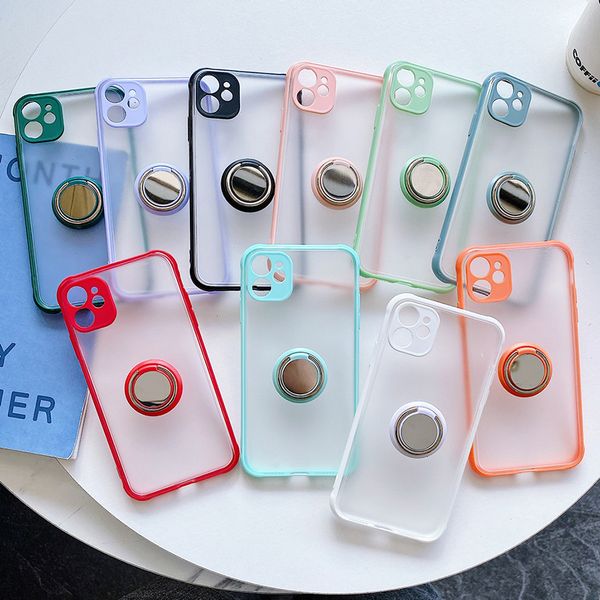 

round ring holder kickstand matte translucent cell phone cases for iphone 6 7 8 plus xs xr 11 pro max 12 mini 13 sam s20 s21 fe note 20 ultr