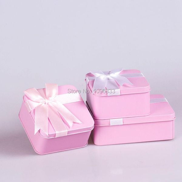 

storage bottles & jars square gift box pink color candy case, tin metal bonbonniere with ribbon, emptry box, 20pcs/lot