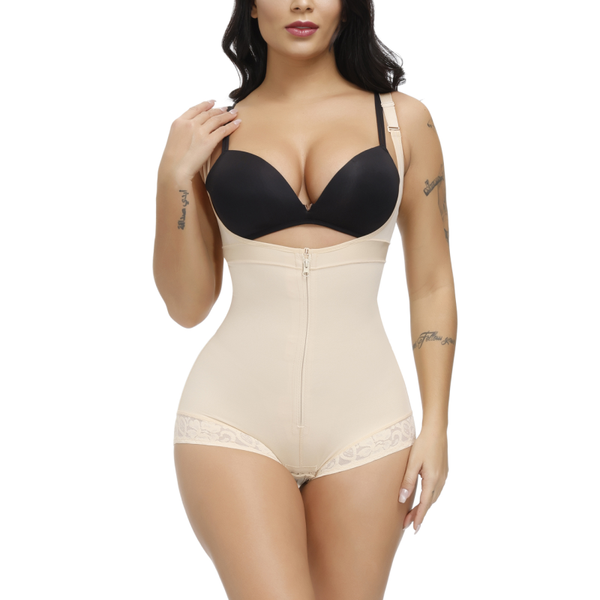

women's shapers lace bodysuit firm control bulifter adjustable hook and eye open crotch compression women shapewear, Black;white