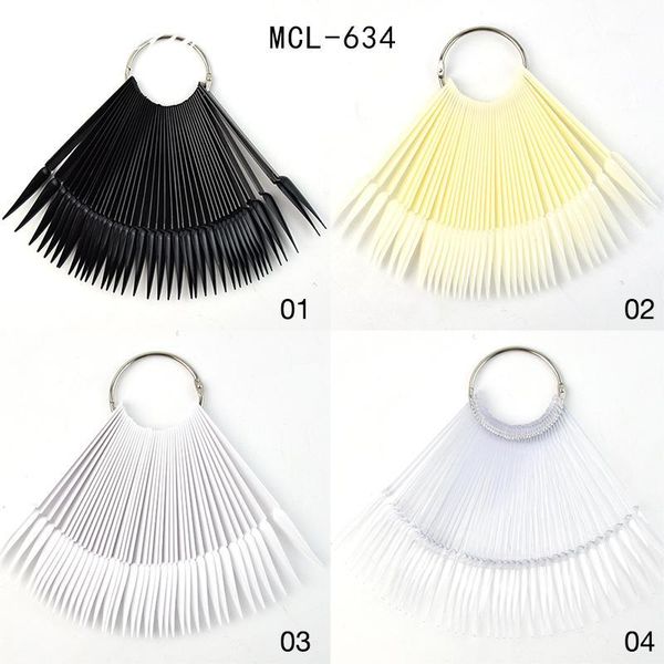 

color 40pcs nail art tips sticks fan-shaped polish display board with metal silver ring gel practice tool1, Red;gold