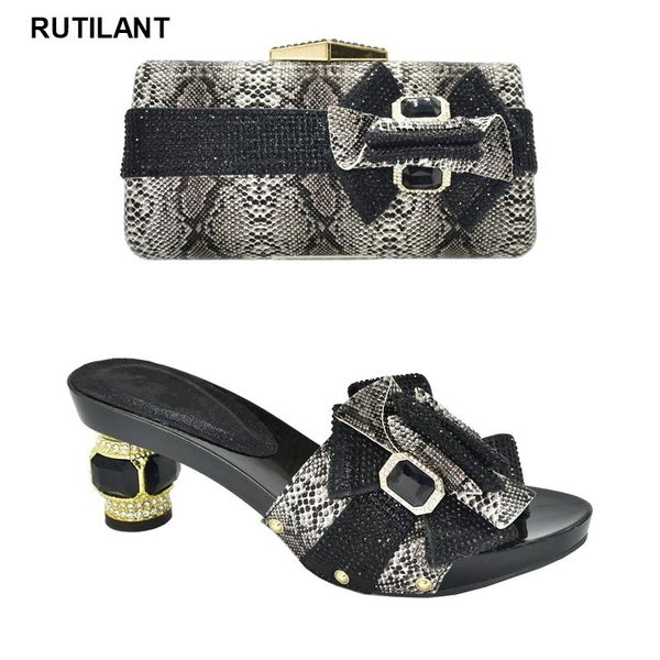 

latest design african women party shoes and bag set open toe pumps italian for wedding dress, Black