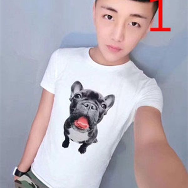 

men's t-shirts net red same paragraph short-sleeved slim trend half-sleeved dog head t-shirt iorr, White;black
