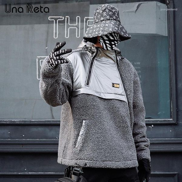 

una reta winter men hooded parka casual wool jacket plus size mens hip hop splice warm coat streetwear1, Black