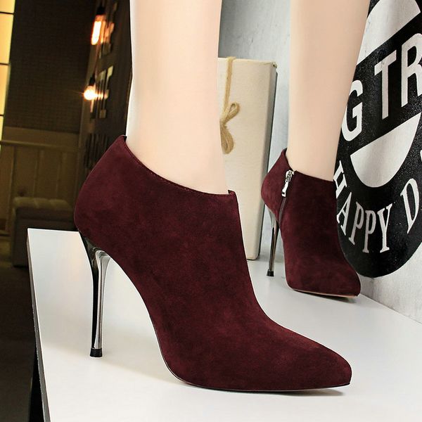 

boots length flock women fashion pointed toe thin heels high heel winter ankle boots ladies shoes, Black