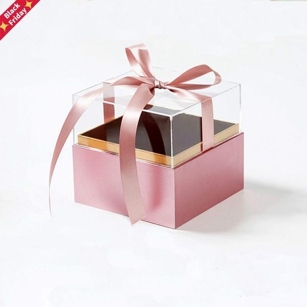 

square acrylic gift box with ribbon rose bouquet arrangement surprise craft diy present souvenir wrapping boxes wrap